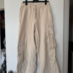 Topshop high waist wide leg cargo in ecru